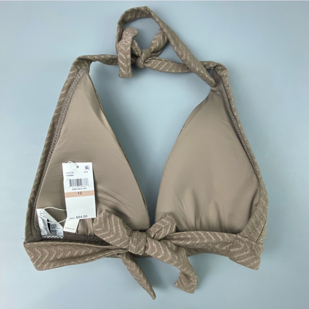NWT Trina Turk Bronze Lurex Glittery Halter Bikini Top Size 12 - Picture 4 of 9